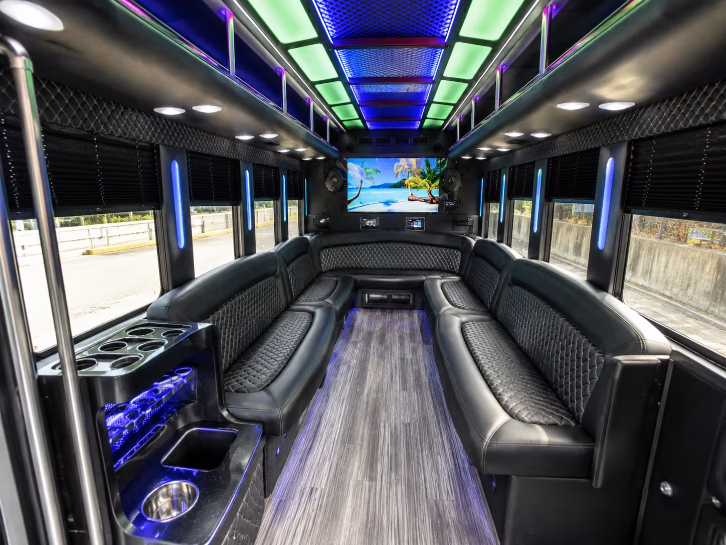 bellflower 18 passenger party bus inside