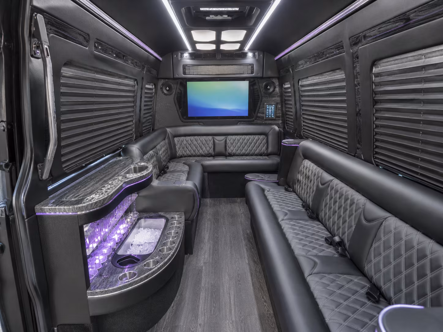 bellflower 50 passenger party bus inside